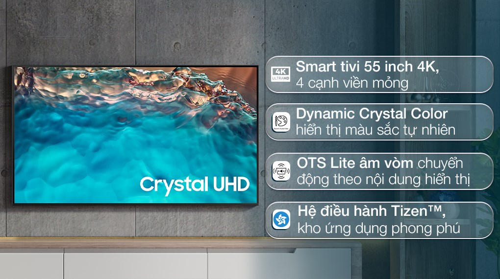 Smart Tivi Crystal UHD Samsung 4K 55 inch UA55BU8000 