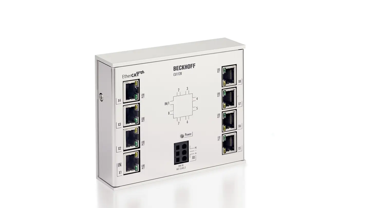 Beckhoff CU1128 EtherCAT 8-Port Junction Infrastructure, 8-port EtherCAT junction, 100 Mbit/s, 24 V DC, RJ45