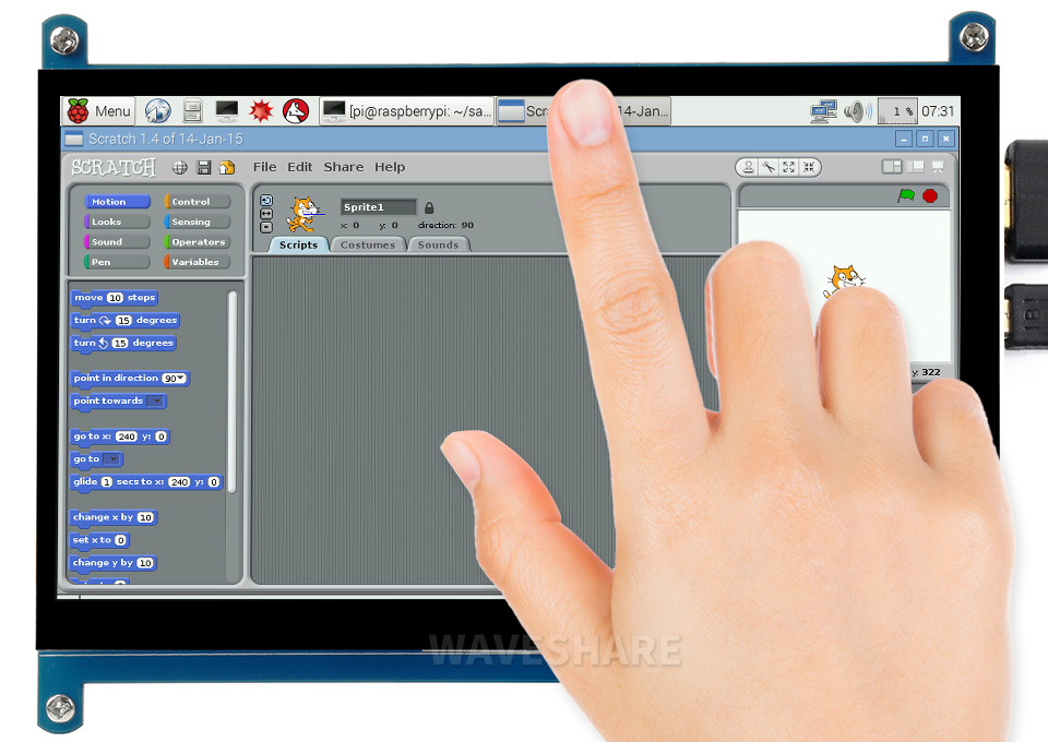7inch Capacitive Touch Screen LCD (C), 1024×600, HDMI, IPS, Low Power