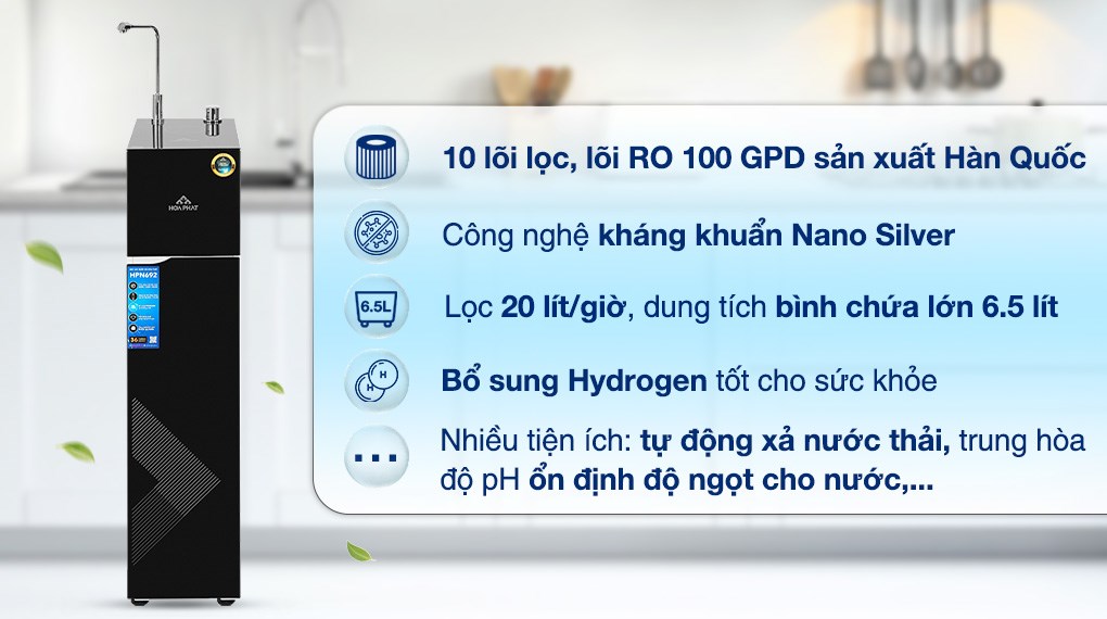 Hòa Phát HPN692 RO Water Purifier with Hot, Cold, and Ambient Water – 10 Filters