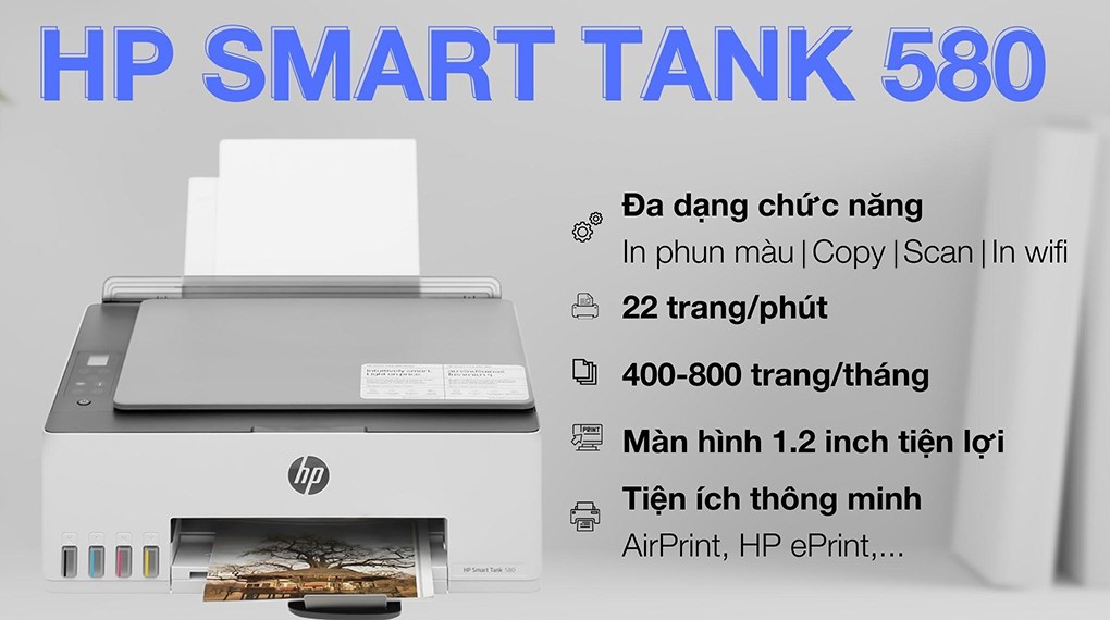 HP Smart Tank 580 Wireless All-in-One Color Inkjet Printer (1F3Y2A)